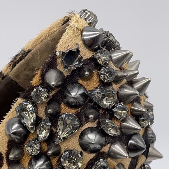 Sam Edelman Lorissa Heels Leopard Print Stud Spiked Pony Hair Peep Toe Size 6 - Picture 10 of 13